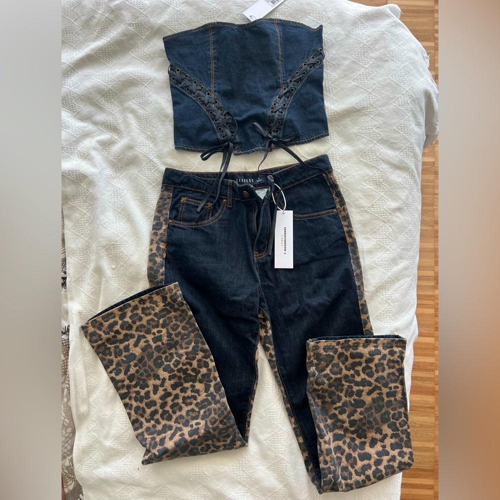 WOMENS Lioness x Camelia Farhoodi - 2 piece matching denim set w/ leopard detail